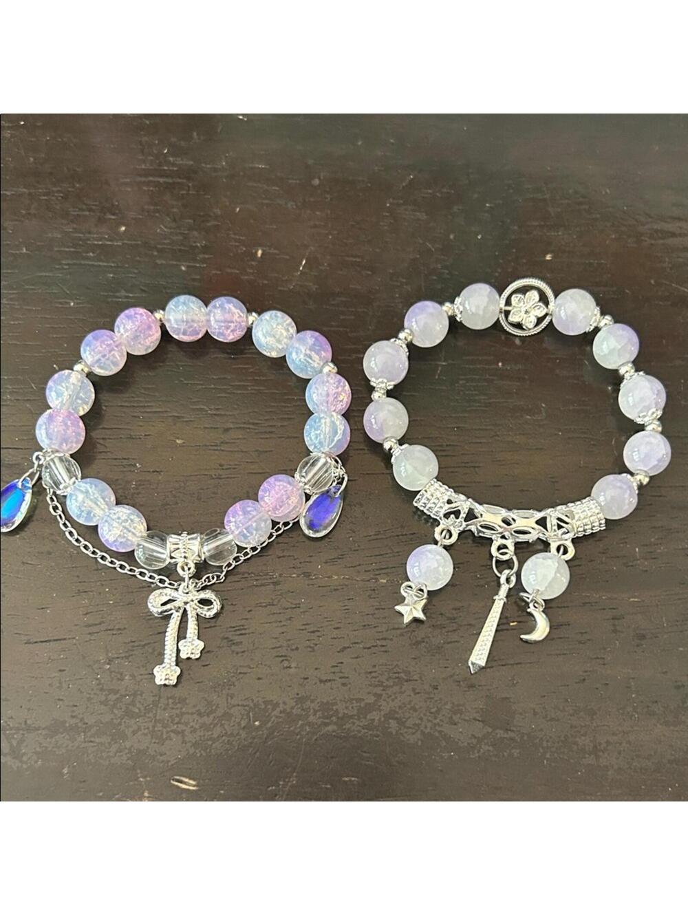 Elegant Silver and Purple Charm Bracelets